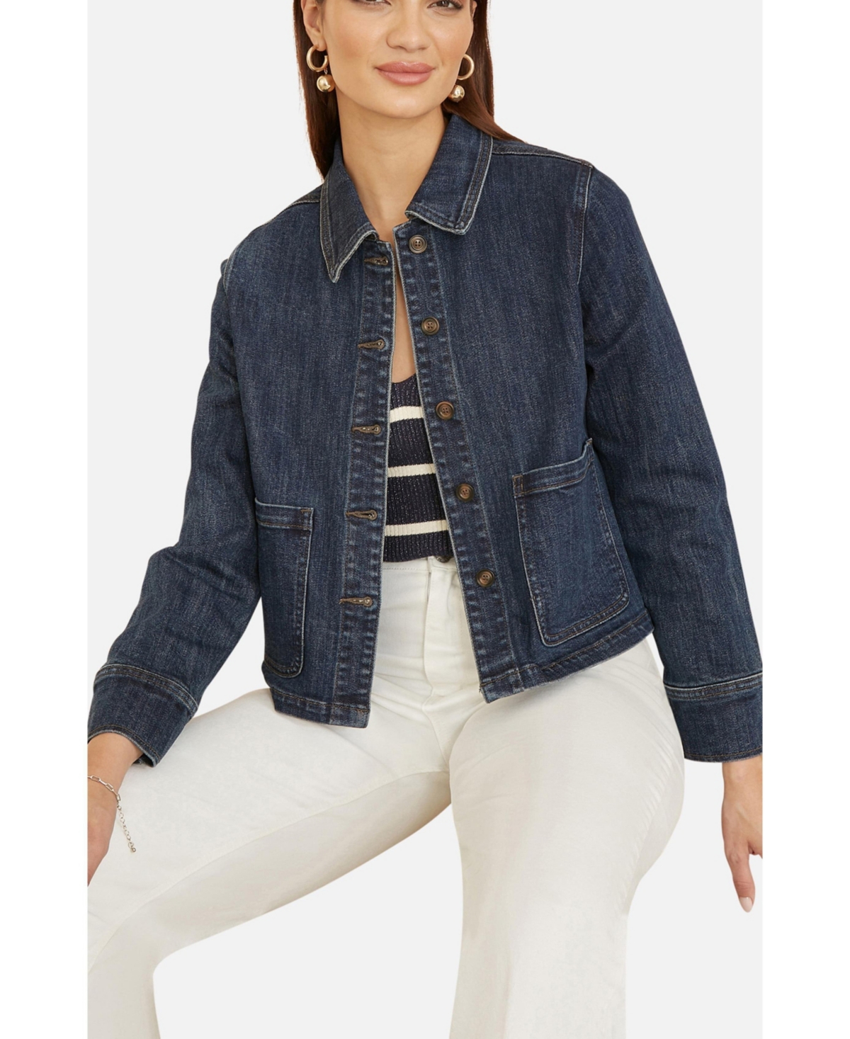 Yumi Women's Denim Jacket With Patch Pockets