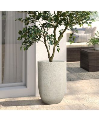 23.5" Beige Tall Planter with Drainage Hole, Large Tapered Pot for Plants Indoor Outdoor Use