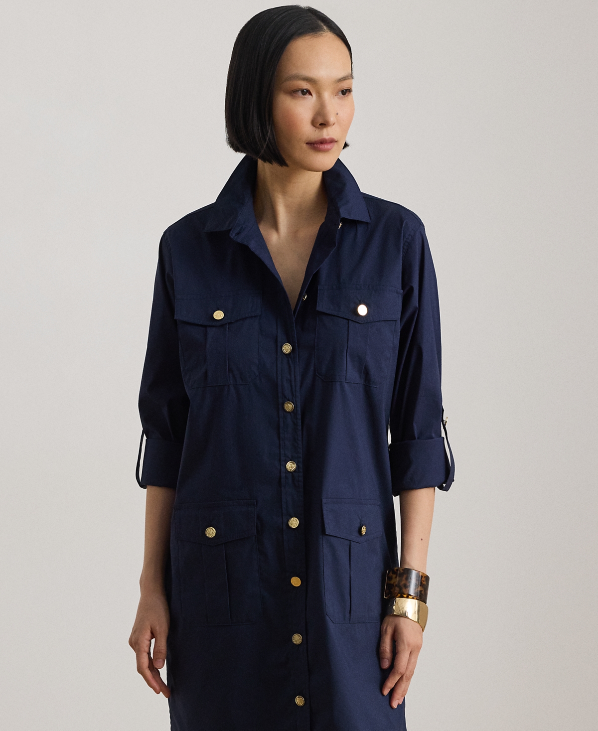 Lauren Ralph Petite Roll Tab Sleeve Shirtdress