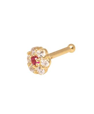 Solid 14k 3mm 20g Flower Cubic Zirconia Nose Ring