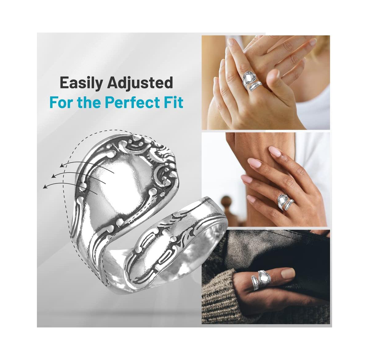 Curata Jewelry 925 Sterling Oxidized Boho Adjustable Wrap Spoon Ring