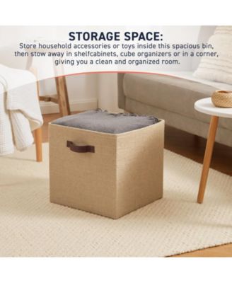 6 Pack Jute Storage Cube Bin Shelf Basket with Handles