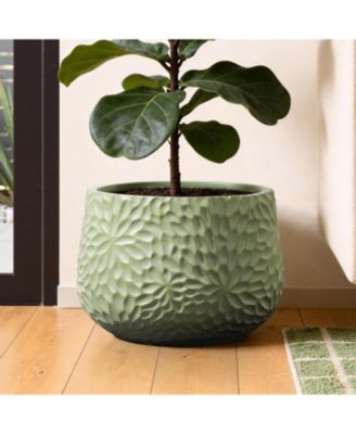Leaf Embossed MgO Planter, 16.5" Textured Pot for Outdoor & Indoor