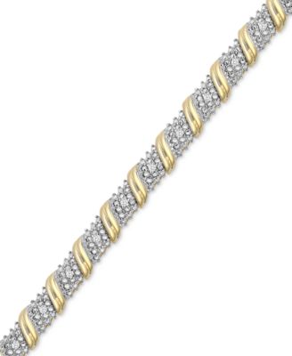 Macy's - Diamond Diagonal Bar Bracelet (1/4 ct. t.w.) in 14k Gold-Plated Sterling Silver