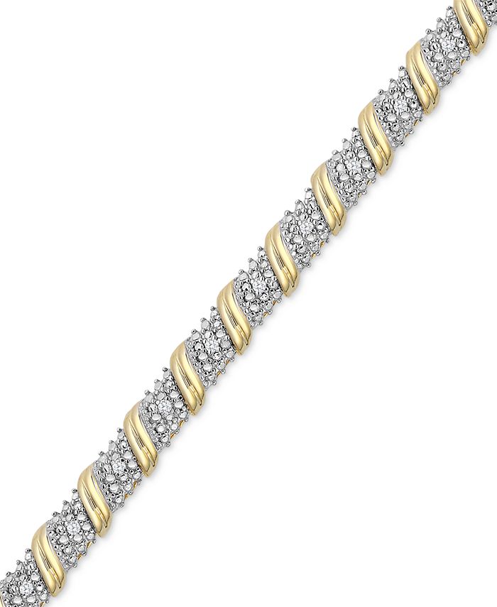 Macy's - Diamond Diagonal Bar Bracelet (1/4 ct. t.w.) in 14k Gold-Plated Sterling Silver