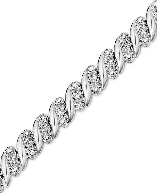 Macy's Diamond (1/4 ct. t.w.) Zig Zag Bracelet in Sterling Silver