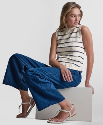 Petite Sleeveless Crewneck Striped Sweater