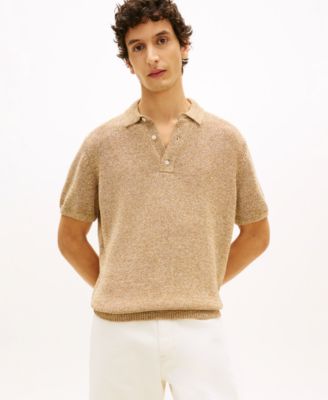 Men's Short Sleeve Mouline Sweater Knit Polo Shirt