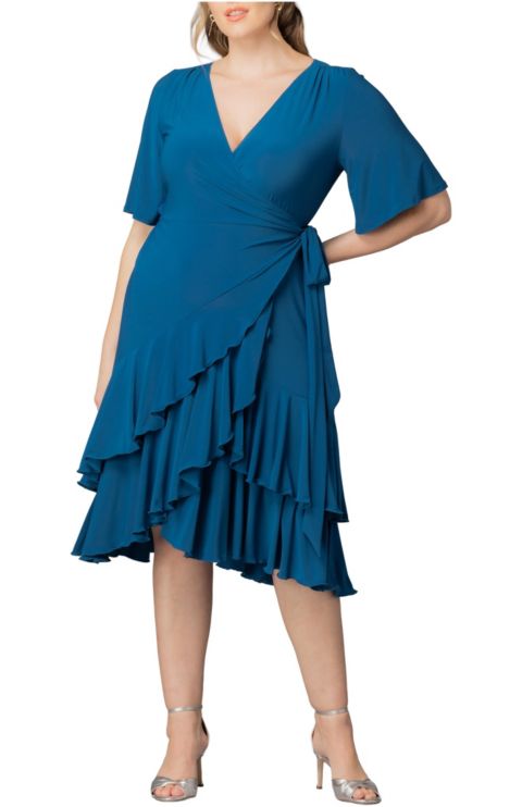 Женское платье Kiyonna Plus Size Miranda Ruffle Wrap, цвет: Синий