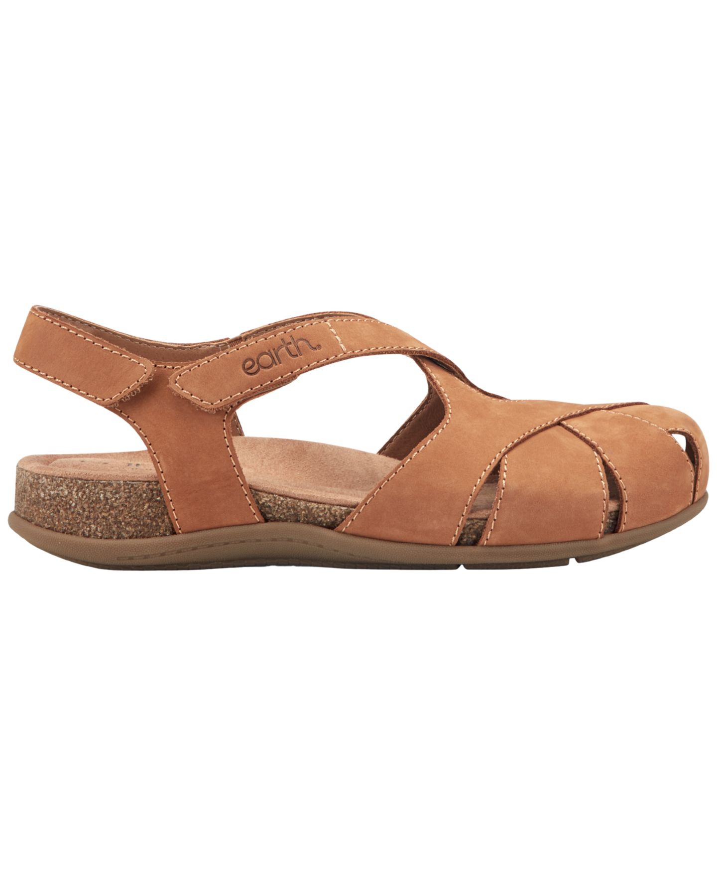 Женские сандалии Earth Brentia Leather Criss-Cross Flat, цвет: Коньячный нубуковый — фото 2
