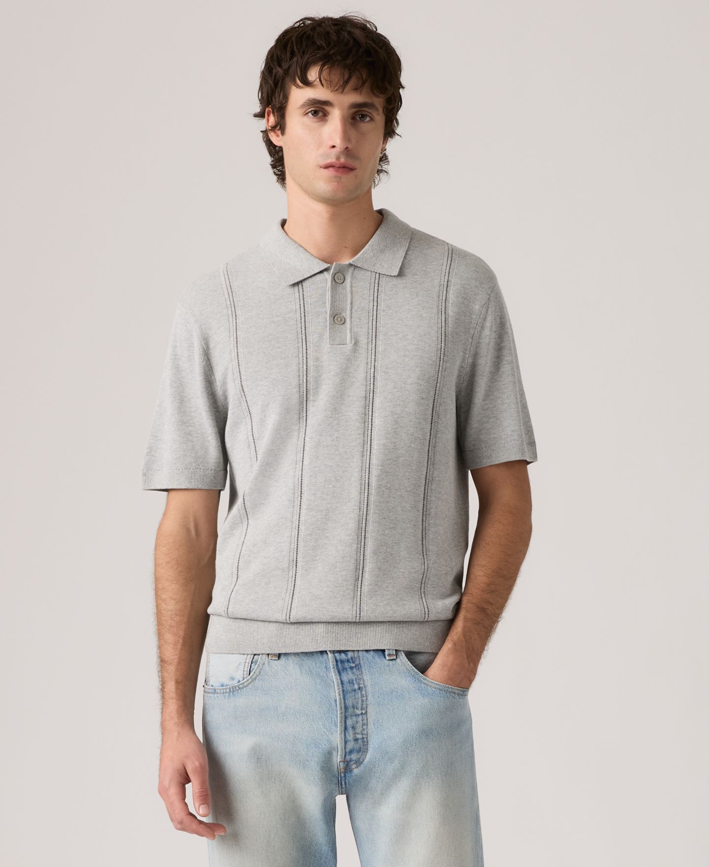 Мужской свитер Levi's Austin Polo Sweater, цвет: Серый — фото 1