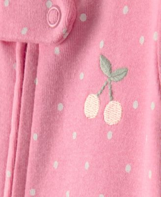 Baby Girls' Strawberry and Polka Dots Print One-Piece Pajama Set, 2-Pack