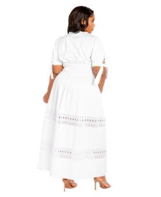 Plus Size Puff Sleeve Tiered Eyelet Maxi Dress