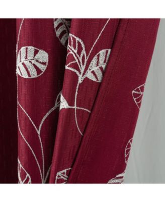 100% Polyester 140 GSM Reed Embroidered Grommet Curtain Panel 54" x 90" Burgundy