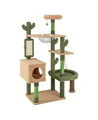 59" Cactus Cat Tower, Multi-Level Activity Center with Scratching Posts & Toy, Indoor Kitty Furniture