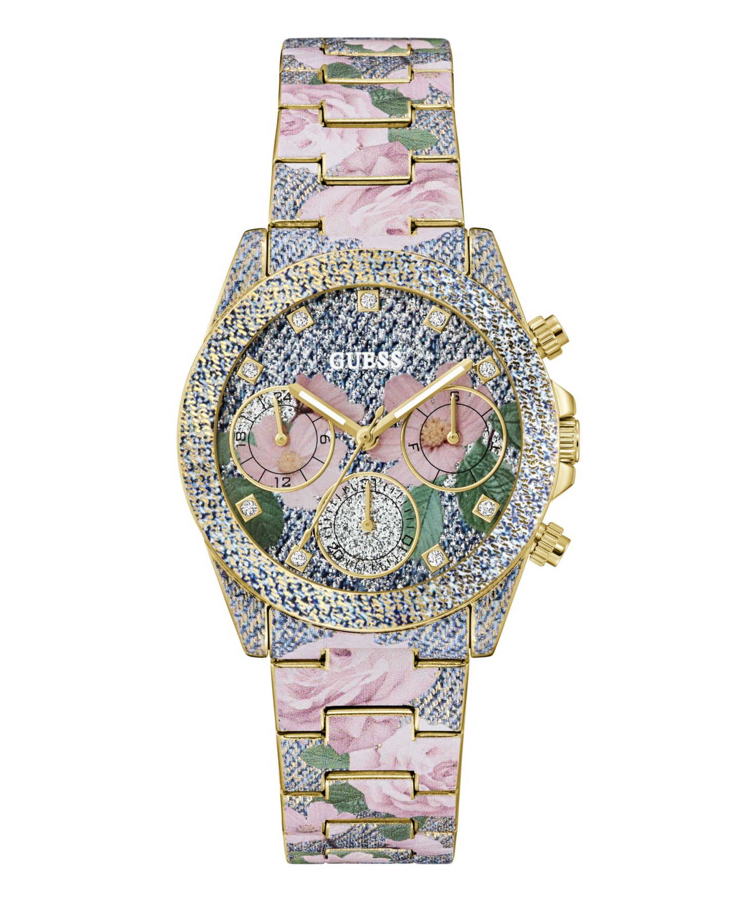 Женские часы GUESS Floral Print Stainless Steel Multi-Function Watch, 38mm — фото 1