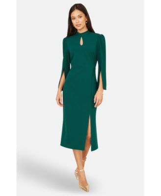 Women's Mock Neck Keyhole Tailored Midi Dress