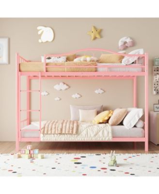 Metal Bunk Bed Twin Over Twin, Heavy Duty Bunkbeds Frame with Safety Guard Rails for Kids Boys GirlsSteel Bed for School, Bedroom Space-Saving,