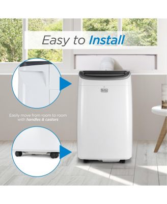 "8,000 BTU portable AC with remote and window kit, cools rooms up to 400 sq. ft., model BPACT08WT."