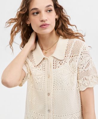 Women's Susanna Floral Crochet Collared Cotton Shirt