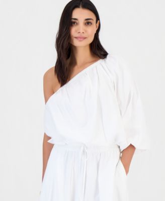 Petite Bubble One-Shoulder Blouse