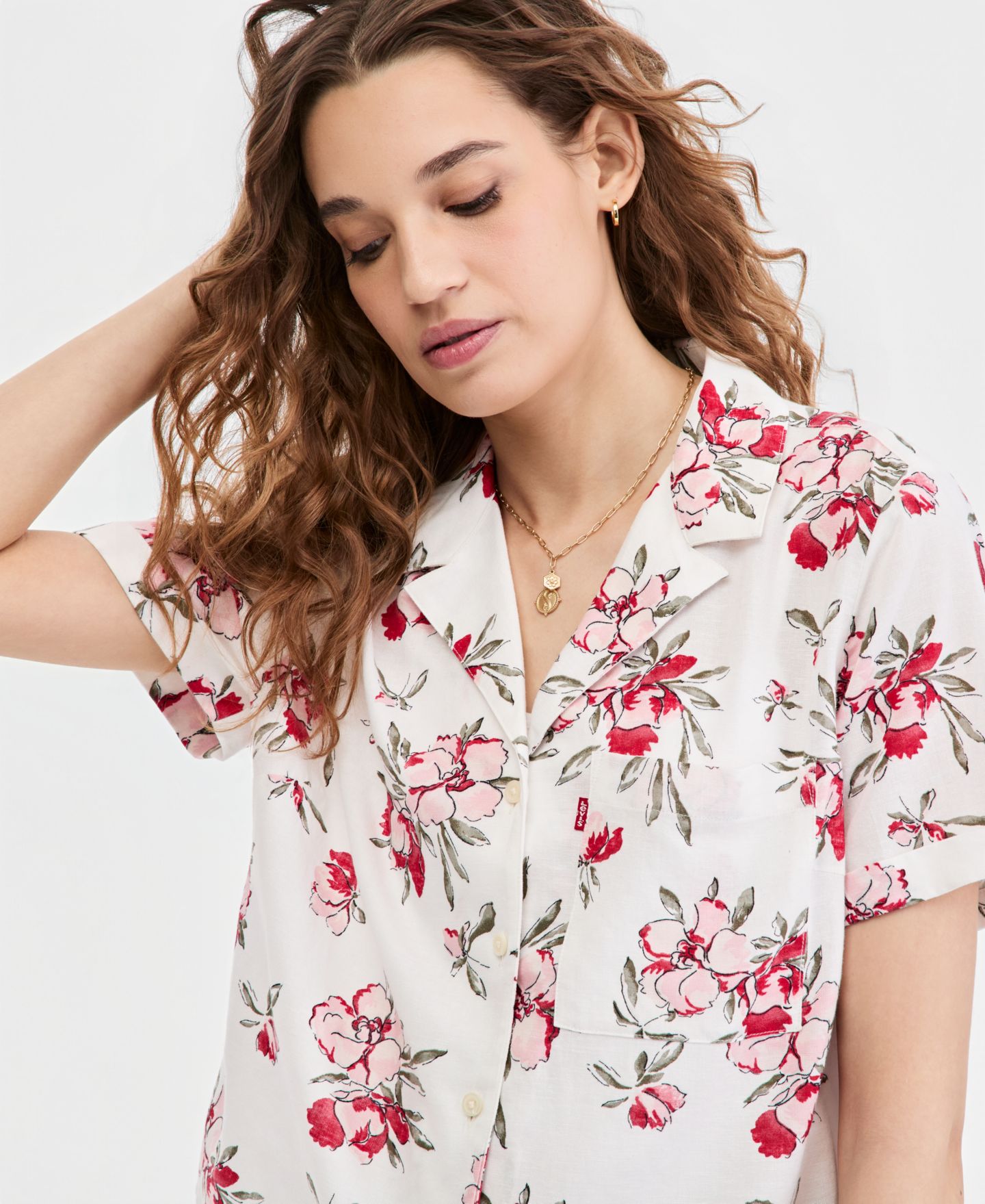 Женская рубашка Levi's Bennie Short-Sleeve Camp, цвет: С принтом коралловый пудровый — фото 3