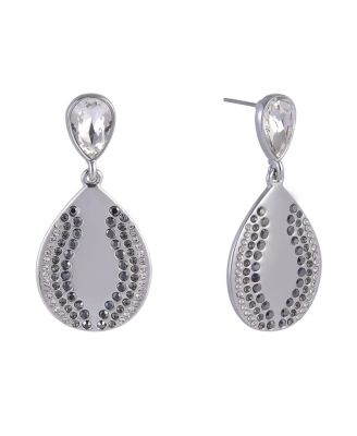 Silver Tone Teardrop Earrings with Crystal Stone Accents
