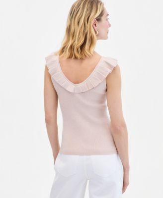 Women's Ruffle-Trim Metallic Sweater Tank