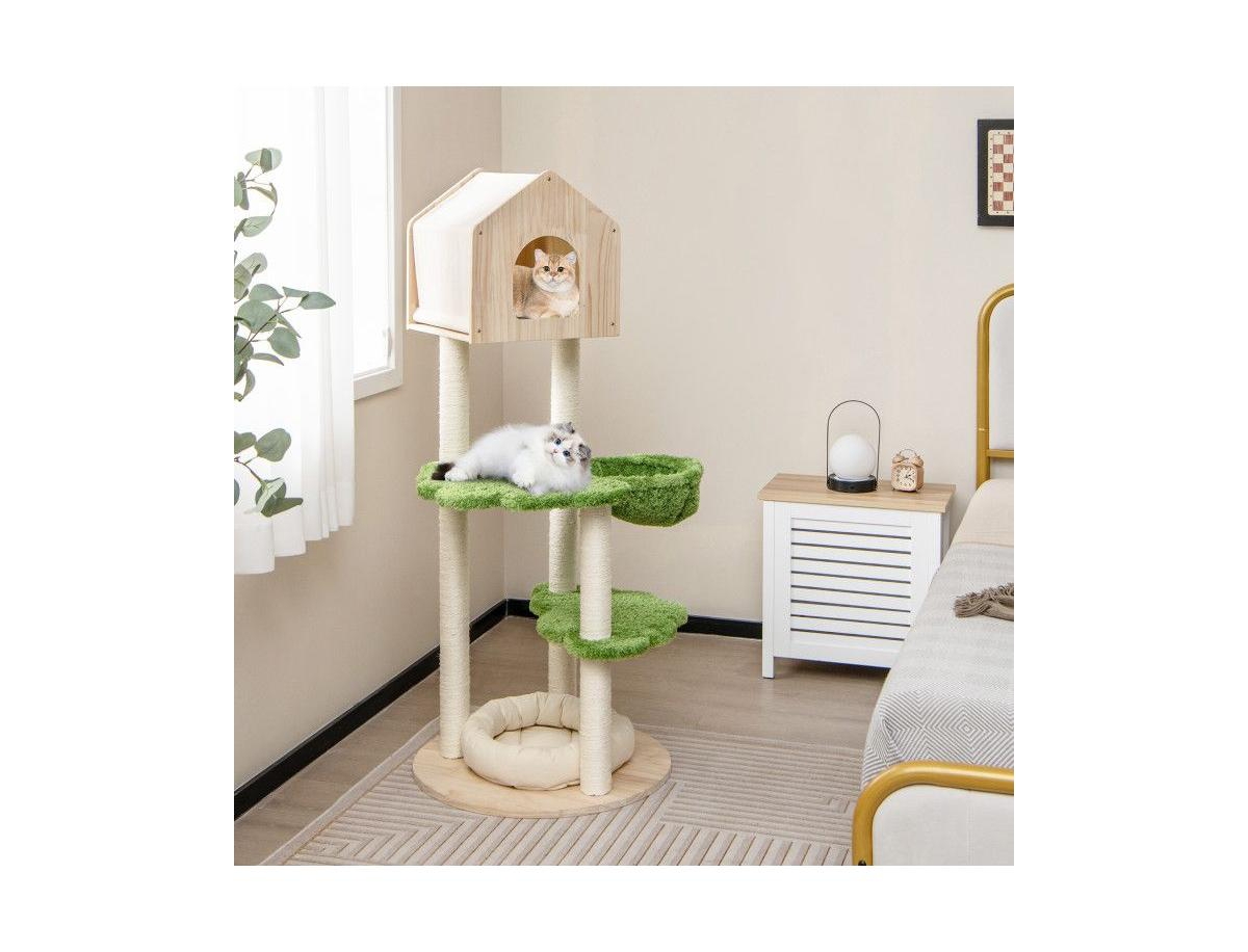 Aostirmotor 55" Indoor Cat Tree with Sisal Scratching Posts & Cozy Cat Bed, Climbing Stand for Kittens