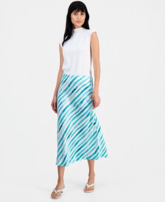 On 34th Womens Printed Midi Slip Skirt Macys Exclusive In Blue