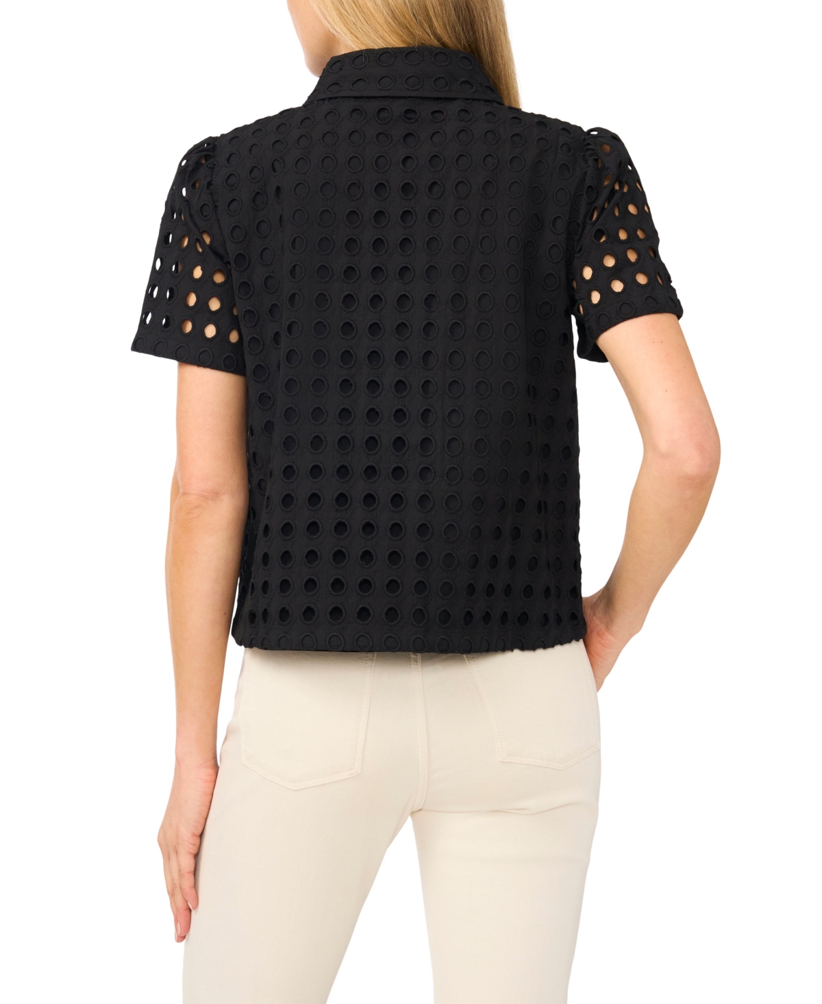CeCe Women's Short-Sleeve Collared Button-Down Shirt