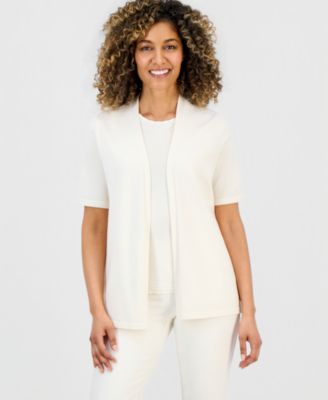 Petite Open-Front Elbow-Sleeve Cardigan