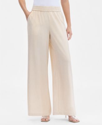 Women's Metallic Linen-Blend Wide-Leg Pants