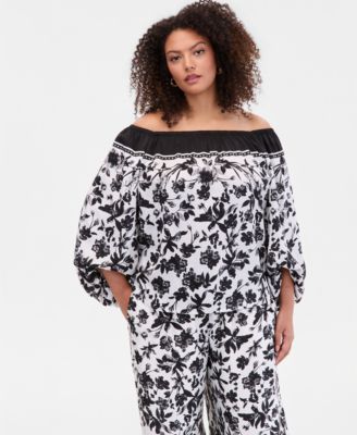 Plus Size Off-The-Shoulder Bubble-Sleeve Top
