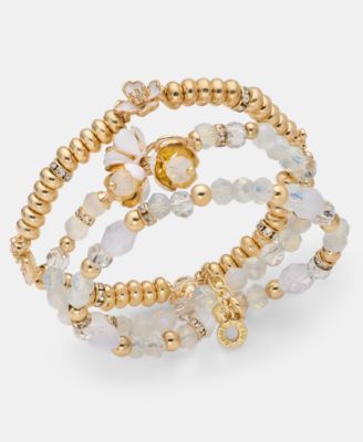 3-Pc. Set Flower Charm Beaded Stretch Bracelets