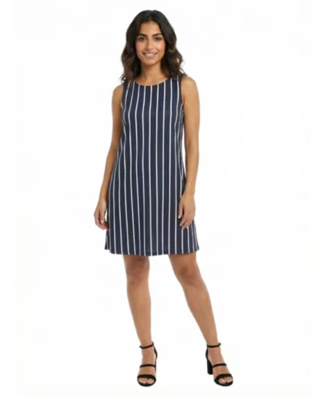 Petite Striped Sleeveless A Line Dress - Print