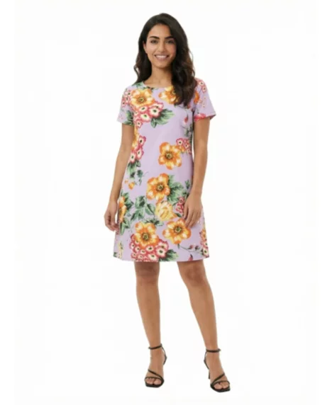 Petite Floral Round Neck Dress - Print