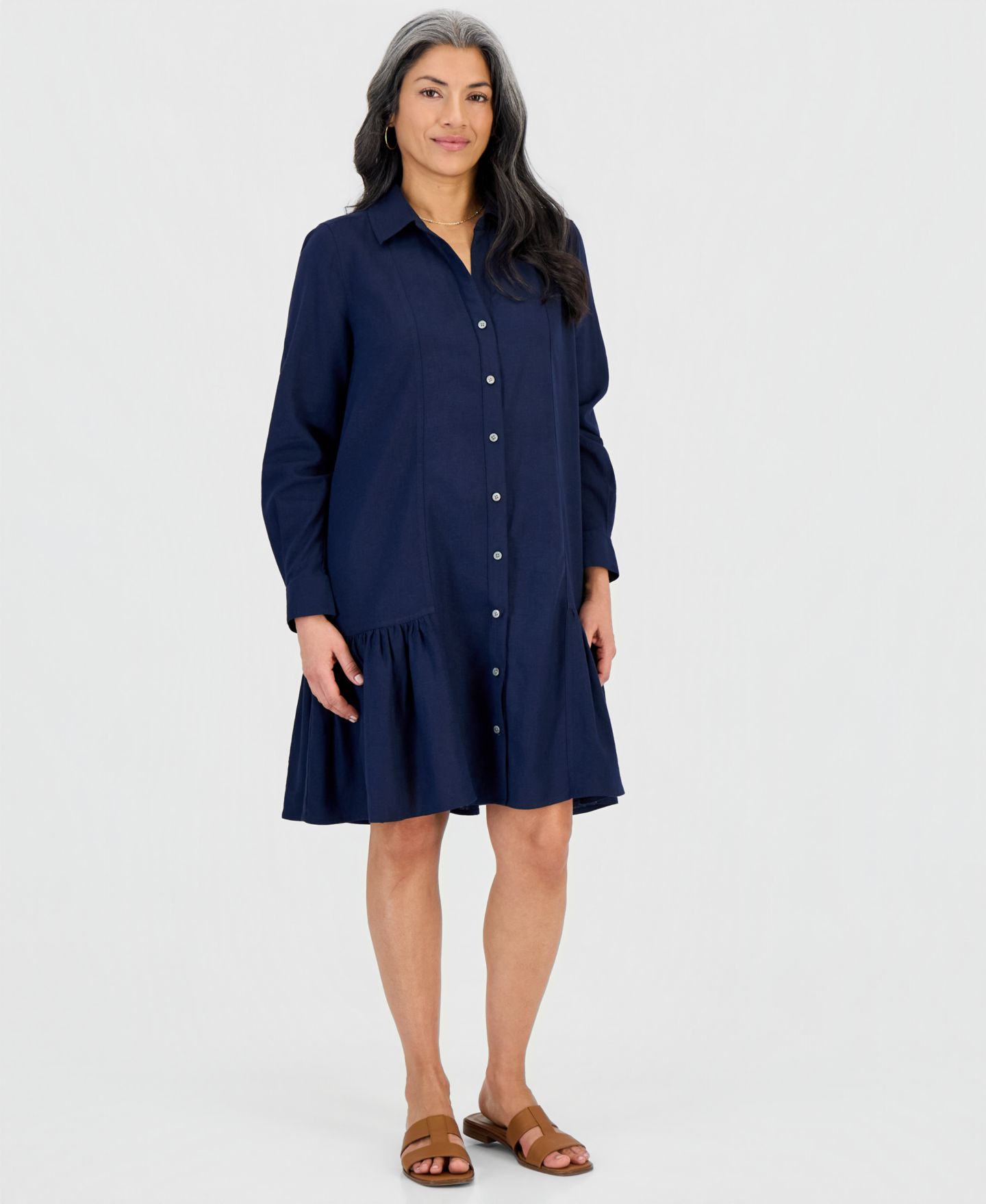Женское платье Style & Co Petite Ruffled-Hem Shirtdress, цвет: Синий — фото 1