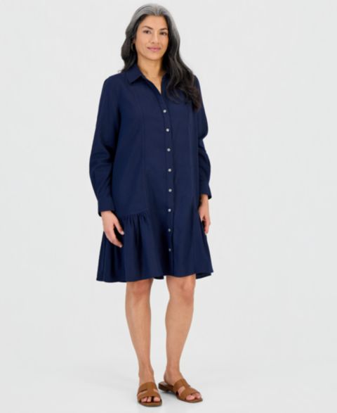 Женское платье Style & Co Petite Ruffled-Hem Shirtdress, цвет: Синий