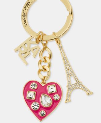 Gold-Tone Pink Logo Heart Bag Charm Keychain