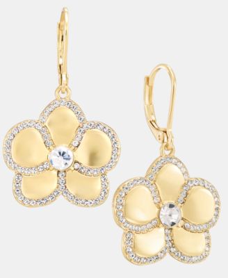 Gold-Tone Pav&eacute; Orchid Drop Earrings