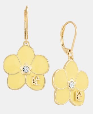Gold-Tone Enamel Flower Logo Drop Earrings