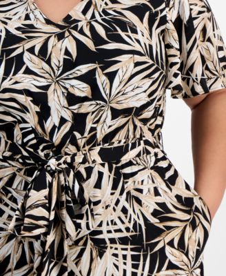 Plus Size Printed V-Neck Flutter-Sleeve Dress