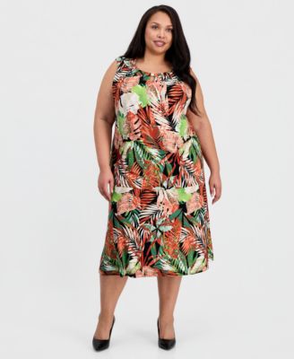 Plus Size Printed Pleat-Neck Sleeveless Top