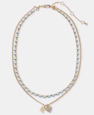 Metal-Tone Two-Row White Karl Pendant Necklace