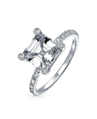 Art Deco Style 3CT CZ Square Asscher Princess-Cut Solitaire Promise Ring With 1MM Thin Pave Band .925 Sterling Silver