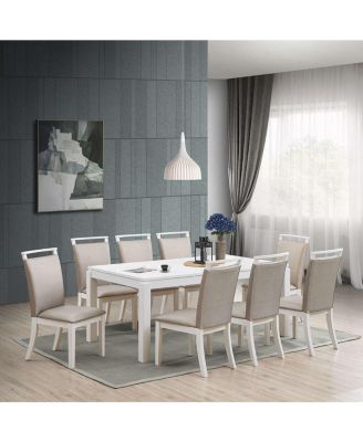 Set of 2 White & Champagne Modern Dining Chairs – Upholstered Polyester with Wood Legs