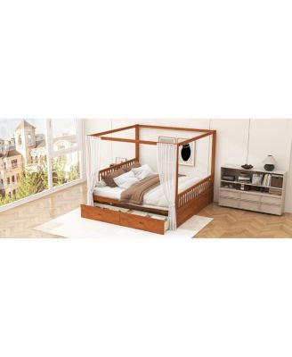 Wooden Canopy Bed with Storage Drawers