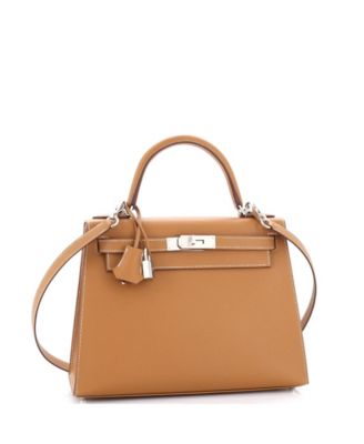 Kelly 28 Handbag Brown Epsom with Palladium Hardware