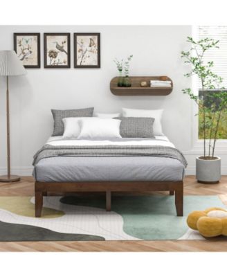 14 Inch Rubber Wood Platform Bed Frame with Wood Slat Support